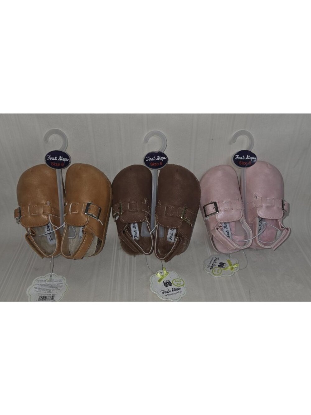 First Steps Faux Leather Fur Sling Back Shoes Clogs BABY Size 6 NEW 3 PAIRS